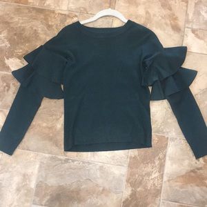 Emerald green sweater with ruffle sleeves